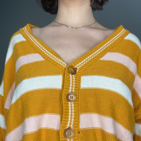 Forever 21 button up sweater. Pink, yellow and white. - Picture 2 of 2